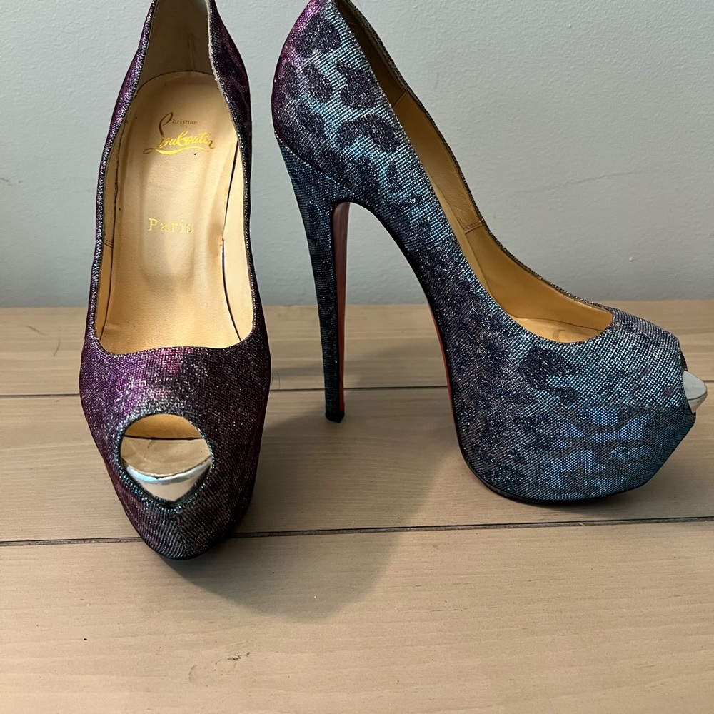 Christian Louboutin Purple and Blue Peep Toe Heels